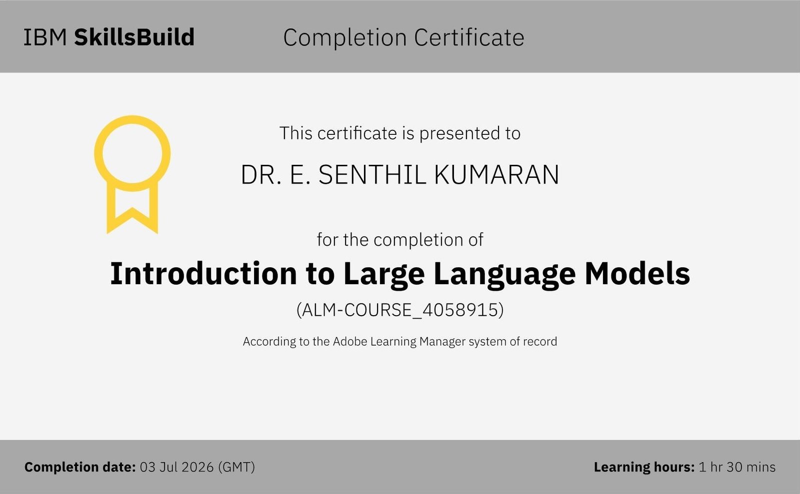 Introduction to Large Language Models completion certificate