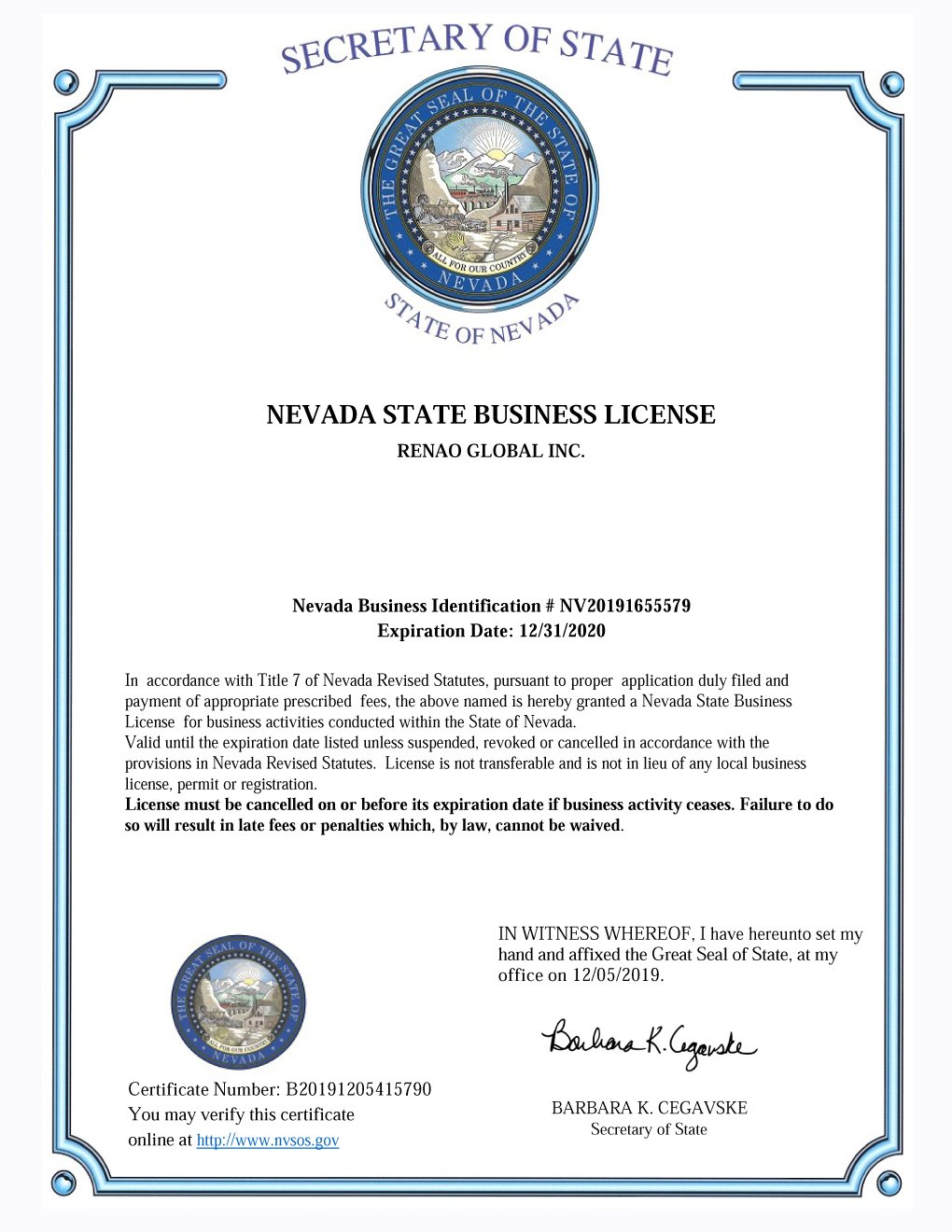 Nevada State Business License