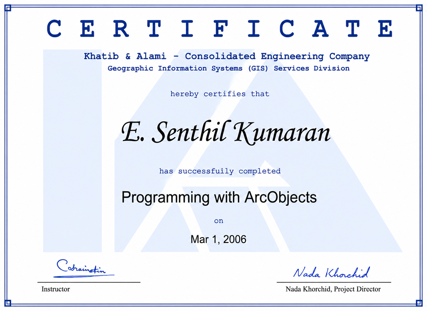 Programming with ArcObjects certificate