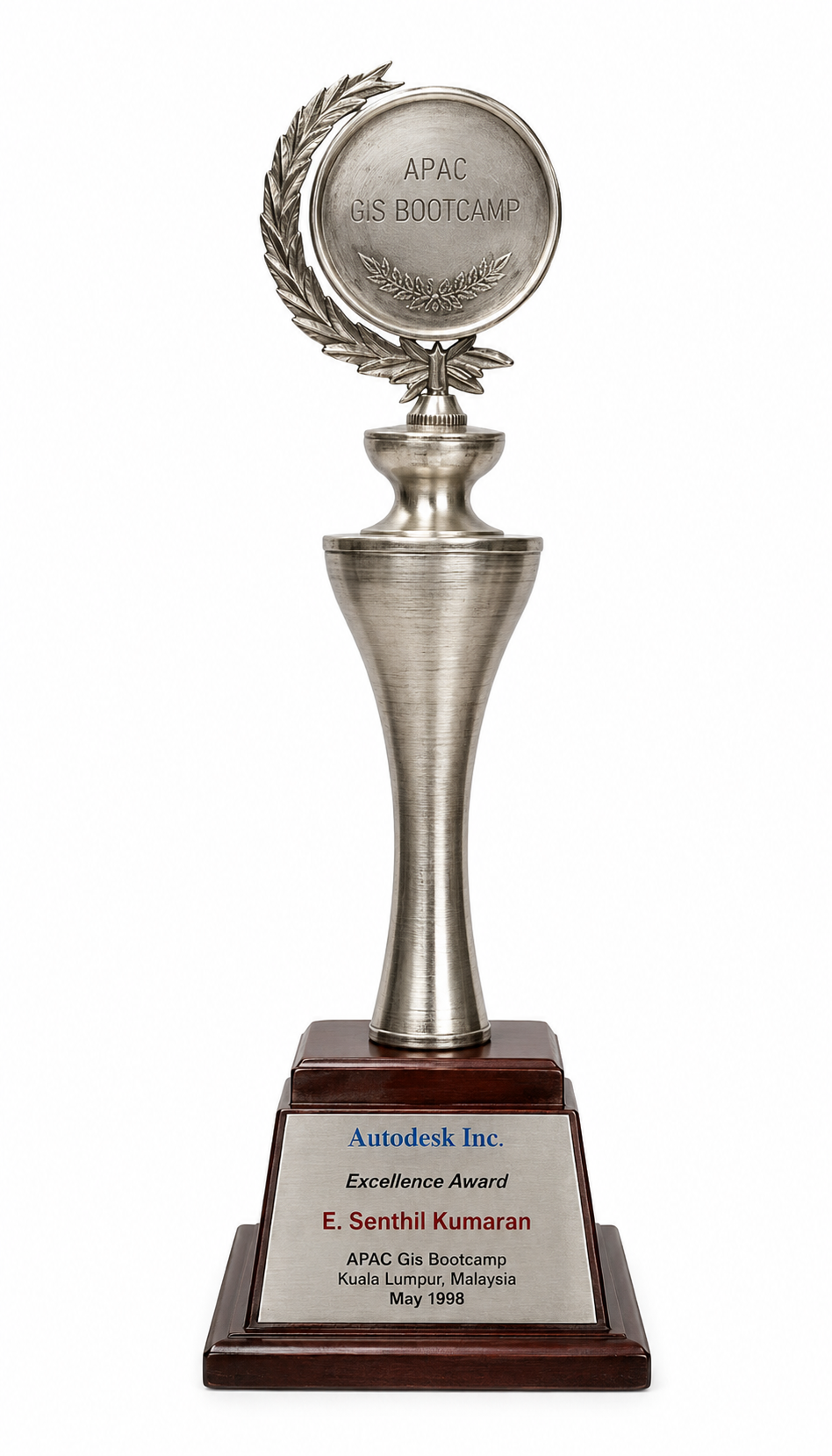 Autodesk Inc. Partnership Excellence Award trophy — E. Senthil Kumaran